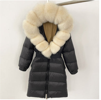 Manteau à capuche long en fourrure de renard