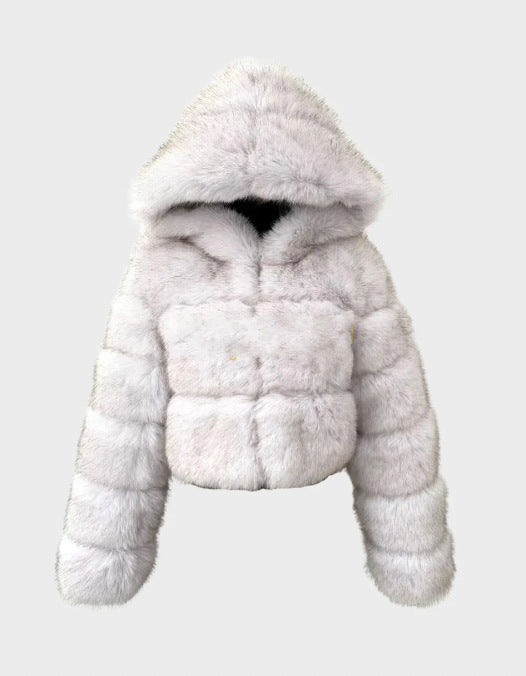 Manteau femme élégant à capuche et fourrure