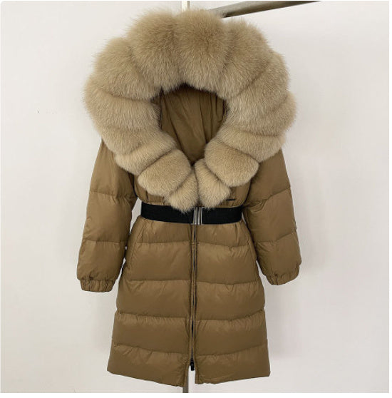 Manteau à capuche long en fourrure de renard