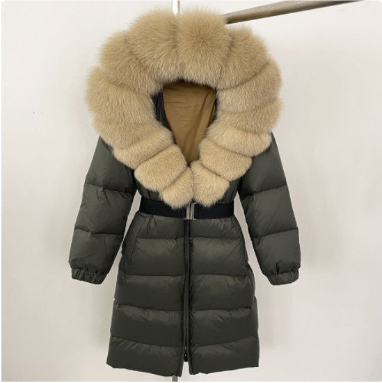 Manteau à capuche long en fourrure de renard