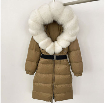 Manteau à capuche long en fourrure de renard