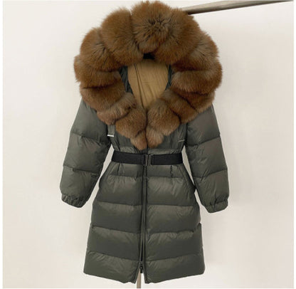 Manteau à capuche long en fourrure de renard