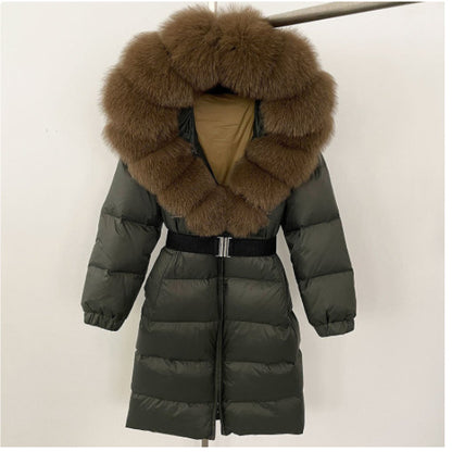 Manteau à capuche long en fourrure de renard