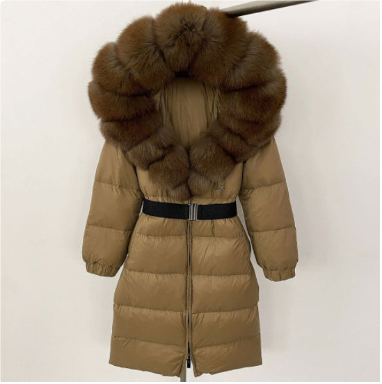 Manteau à capuche long en fourrure de renard