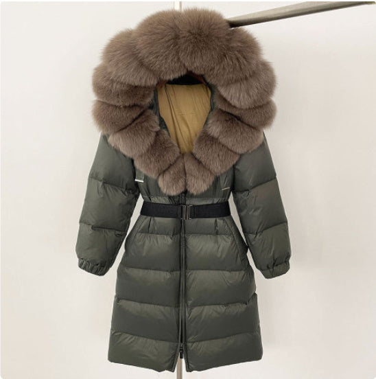 Manteau à capuche long en fourrure de renard