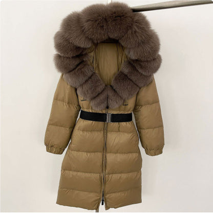 Manteau à capuche long en fourrure de renard