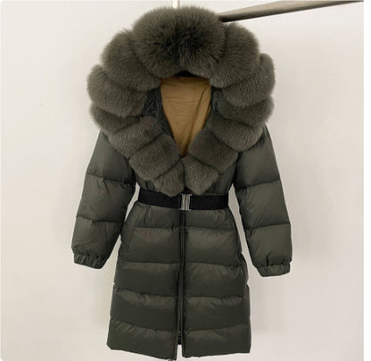 Manteau à capuche long en fourrure de renard