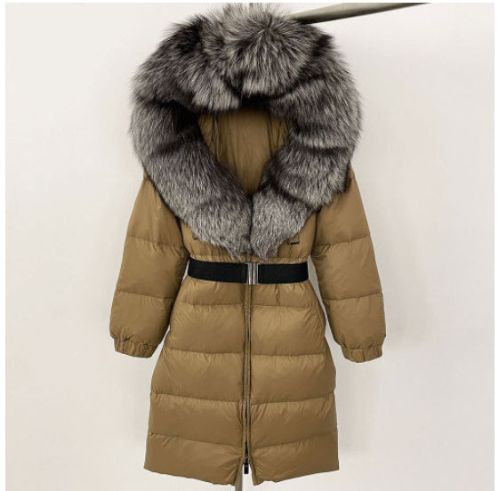 Manteau à capuche long en fourrure de renard