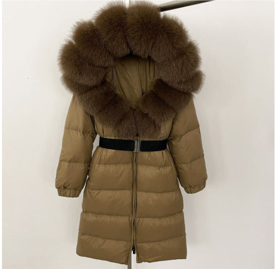 Manteau à capuche long en fourrure de renard