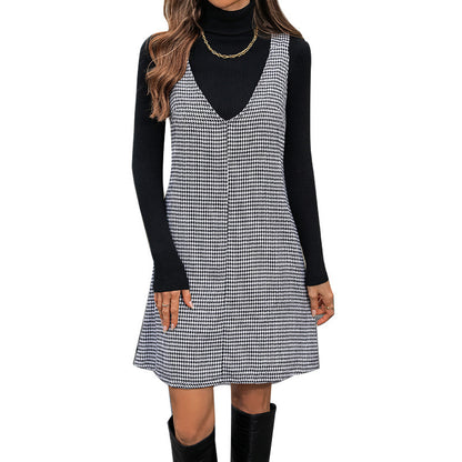 Robe houndstooth sans manches