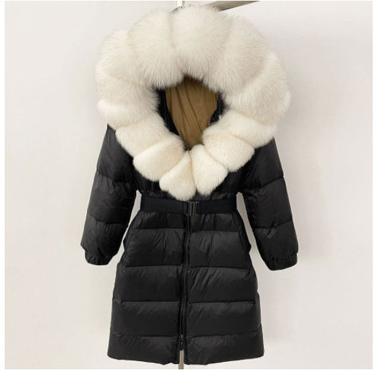 Manteau à capuche long en fourrure de renard