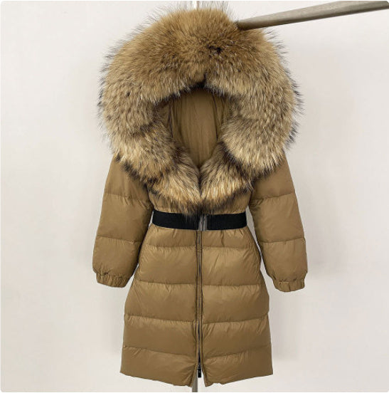 Manteau à capuche long en fourrure de renard