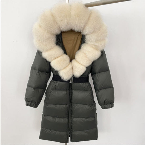 Manteau à capuche long en fourrure de renard