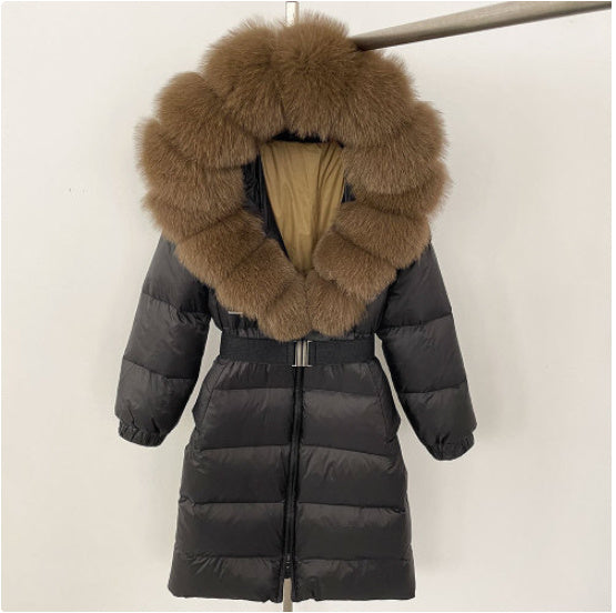 Manteau à capuche long en fourrure de renard