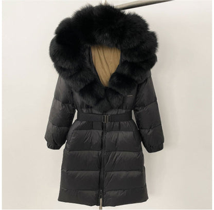 Manteau à capuche long en fourrure de renard