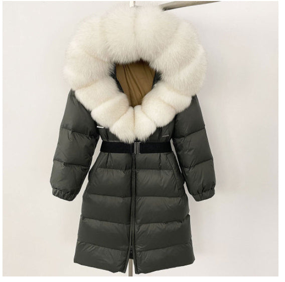 Manteau à capuche long en fourrure de renard