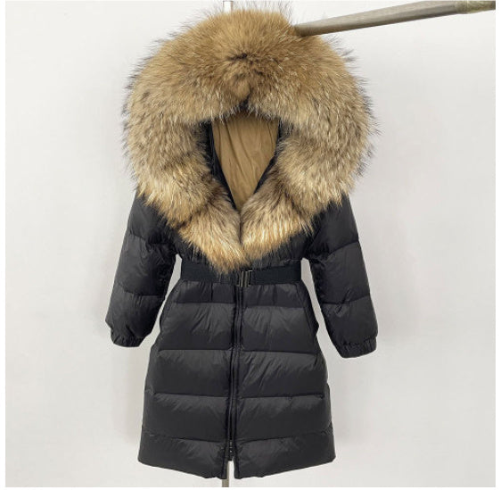 Manteau à capuche long en fourrure de renard